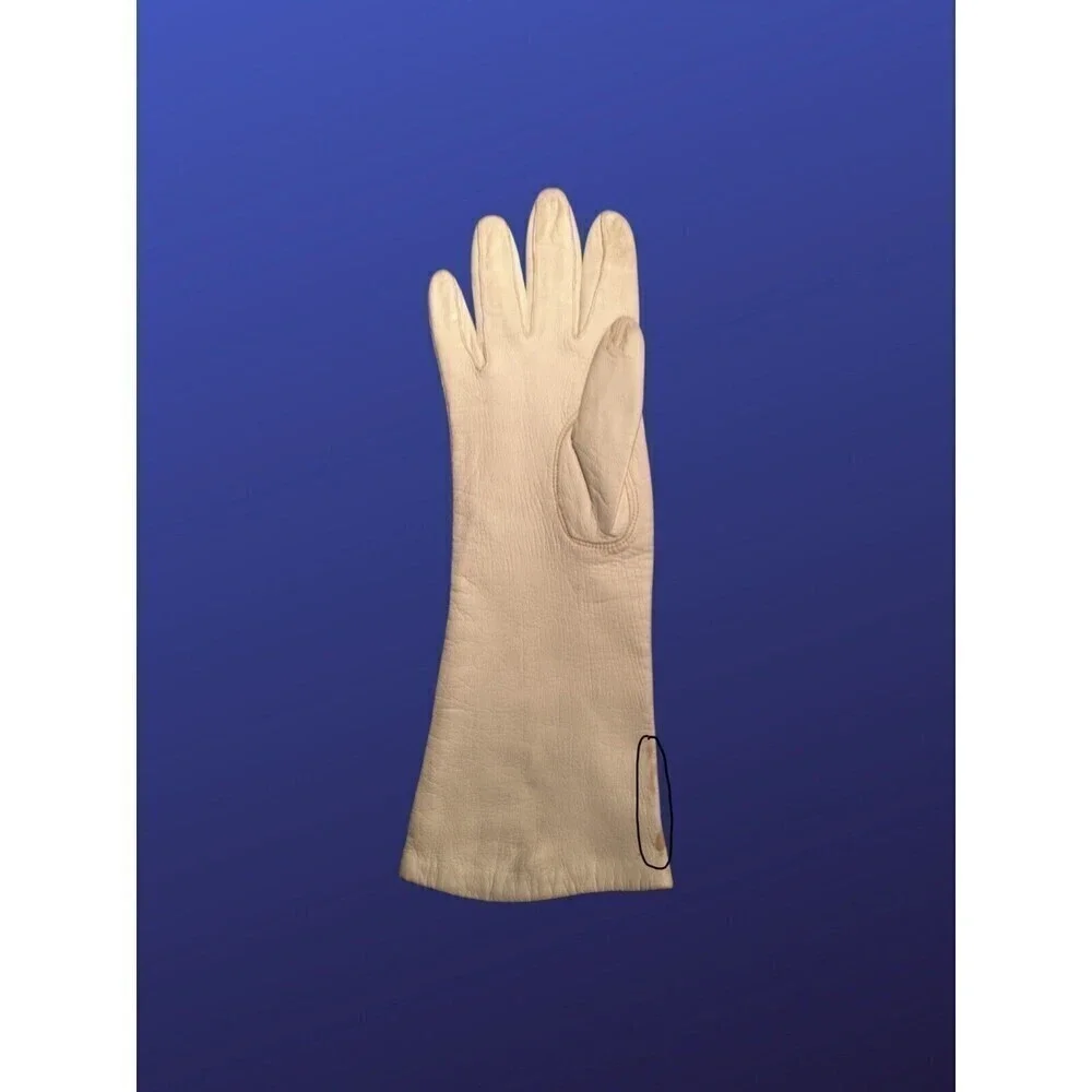UNBRANDED 100% Leather Kid Gloves, Floral, Size 7, CREAM, Pre-owned, EUC